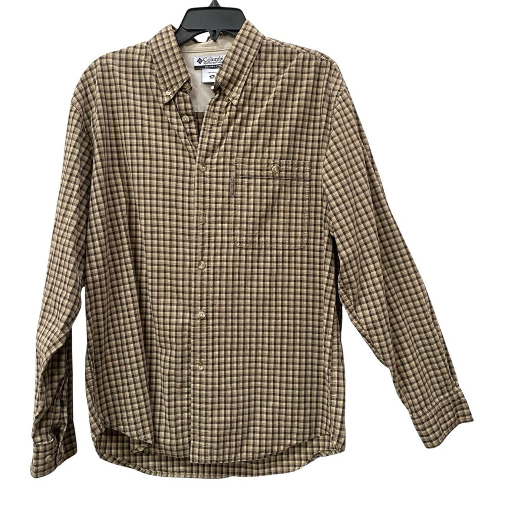 Columbia Mens 100% Cotton Button Down Shirt Brown Tan Khaki size M